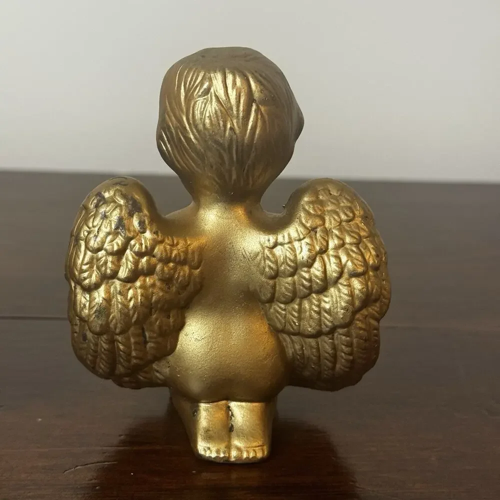 Vintage Angel Praying Gold Tone 2 Cherubs Made Taiwan 4.5